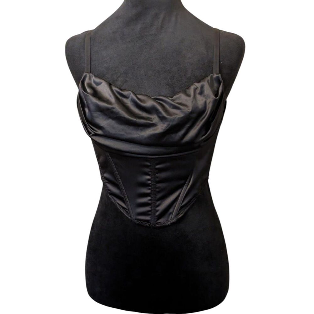 Urban Outfitters Lexi Black Satin Cowl Neck Corset Top Size Small Coquette